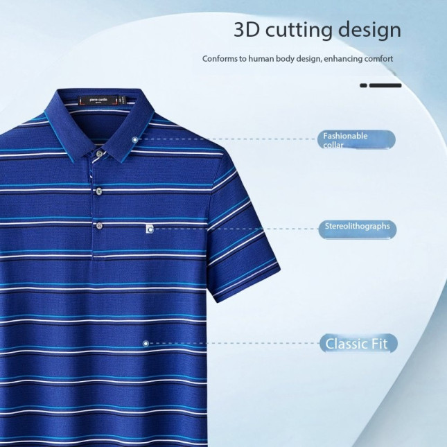 Pierre Cardin Men's Blue Striped Polo Shirt – Silk-Infused Cotton Blend P741TSA005ZQ5S